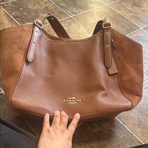 Authentic Coach Cognac Leather & Suede Tote with Gold Hardware